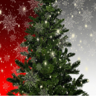 Christmas Tree Greeting Green Red White Snowflakes Holiday Card