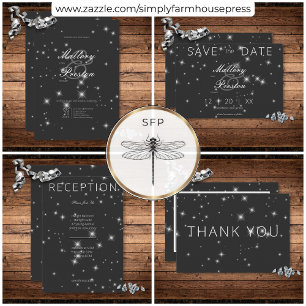 Modern Charcoal Black Winter Sparkle Wedding RSVP Card