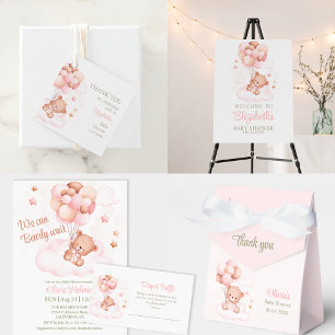 Teddy Bear with Pink Balloons Diaper Raffle Enclosure Card