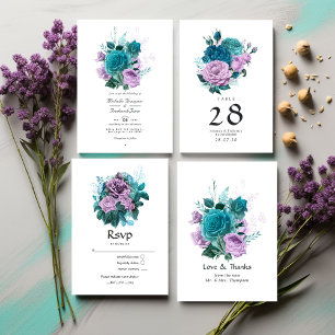 Turquoise and Lavender Floral Wedding Table Number