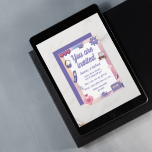 Y2K Pink Purple 2000s Retro Geek Save the Date Magnetic Invitation