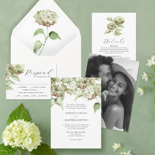 Green Hydrangea Formal Wedding Invitations