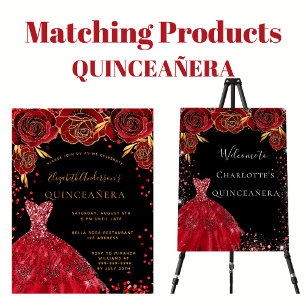 Budget Quinceanera black red dress invitation