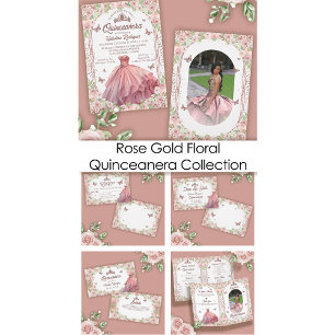 Blush Pink Watercolor Floral Glitter Quinceanera Menu
