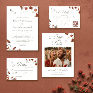 Elegant Terracotta Wildflowers Photo Wedding Save The Date
