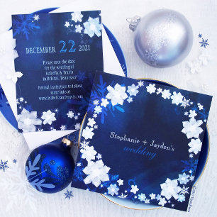 Snow Flowers Elegant Winter Wedding Invitation