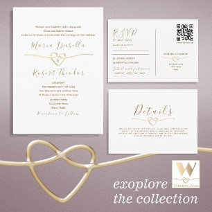 Minimalist Classic White and Gold Wedding Invitation