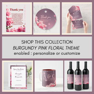 Burgundy Floral Mugs for Wedding Gifts Giveaways