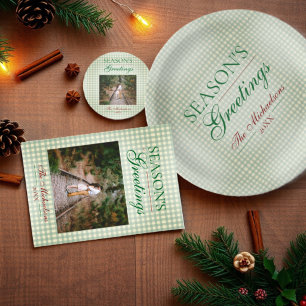 Season's Greetings Gingham Christmas Paper Plate