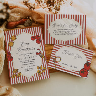 Ciao Baby Red Stripe Italian Pasta Theme Thank You Enclosure Card