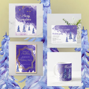 Purple Christmas Tree Golden Snowflakes Coaster