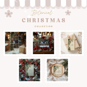 Rustic Holly Berry Christmas Party Paper Plate