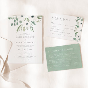 Anemones & Eucalyptus with Meal Choice Wedding RSV RSVP Card