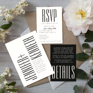 Ultra Simple Modern Minimalist Black White Wedding Invitation