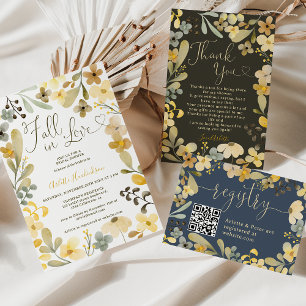 Fall in love boho floral autumn chic bridal shower invitation