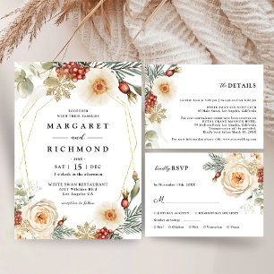 Christmas Wreath Floral Winter Wedding Detail Enclosure Card