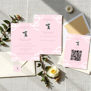 White Rose Petal Pink Bridal Shower Invitation