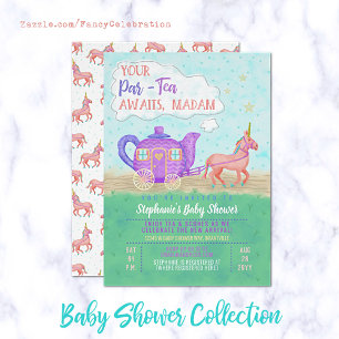 Cute Unicorn Tea Party Baby Shower Invitation V2