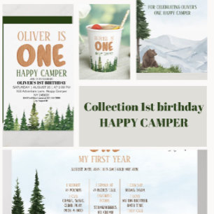 One Happy Camper Wood Boys 1st Birthday  Thank You Card