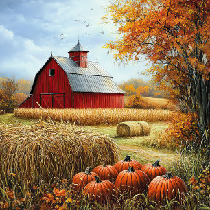 Hello Fall Autumn Thanksgiving Rural Barn Pumpkins Invitation