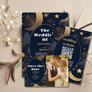 Midnight Blue Gold Celestial Wedding Save The Date