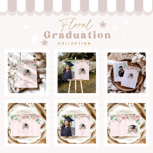 Modern Elegant  Pink Floral Graduation RSVP Card