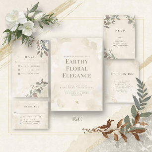 Earthy Botanical Wedding Invitation   Customizable