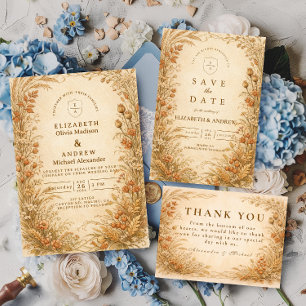 Vintage Golden Meadow Floral Wedding Invitation