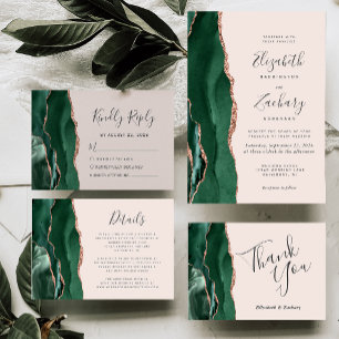 Emerald Agate Rose Gold Blush Wedding Details Enclosure Card