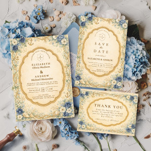 Vintage Navy Nautical Garden Wedding Thank You Card