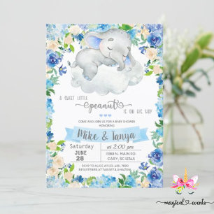 Baby elephant & cloud boy baby shower invitation.  invitation