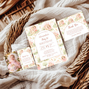 Photo Sweet Fairy First Birthday Girl Thank You Card