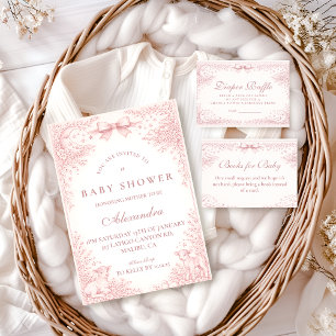 Blush Pink Vintage Toile Lamb Diapper Raffle Enclosure Card