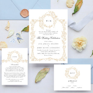 traditional Monogram Blush Crest Elegant Wedding Invitation