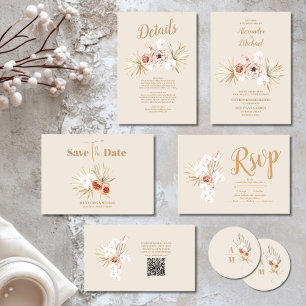 Boho Pampass Grass Floral Wedding Save The Date