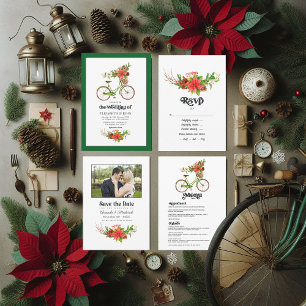 Retro Poinsettia Bicycle Christmas Wedding QR Code Save The Date