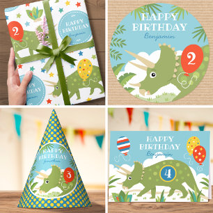 Cute Birthday Dinosaur Triceratops Custom Name Age Invitation