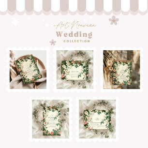 Soft Blush Floral Art Nouveau Wedding Thank You Card