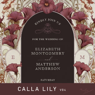Black Purple Calla Lily Wedding Art Nouveau Mucha Invitation