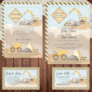 Construction Excavator Baby Shower Books for Baby Enclosure Card