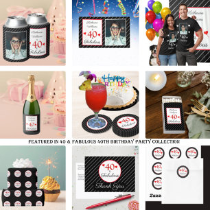 40 & Fabulous Photo Name Black & Stripes Birthday  Foil Greeting Card