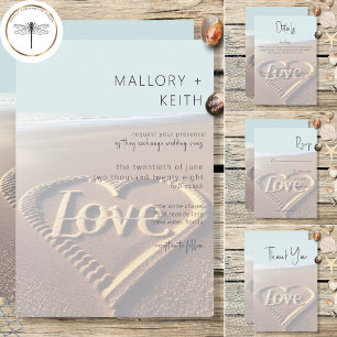 Modern Beach with Heart Vellum Style Wedding Invitation