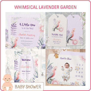 Lavender Bird Gender-Neutral Baby Shower Thank You Card