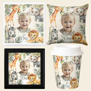 Boy's First Birthday-Jungle Safari Throw Pillow