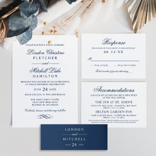 Classic Elegant Navy Blue Wedding Invitation