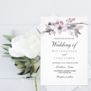 Elegant Purple Grey Floral Wedding Invite