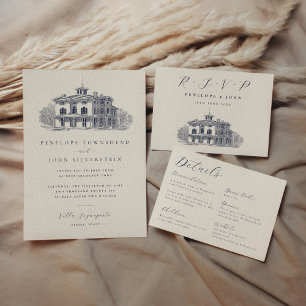 Elegant Italian Villa Illustration Wedding RSVP Card
