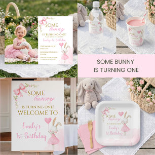 Some bunny is turning one, 1st Birthday Girl photo Invitation