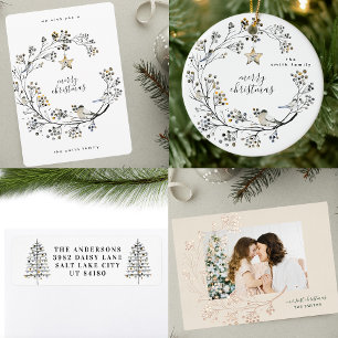 Organic Bird Merry Christmas Custom Text Ceramic Tree Decoration