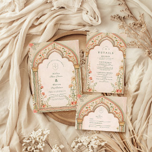 Vintage Elegant Floral Islamic Wedding Invitation